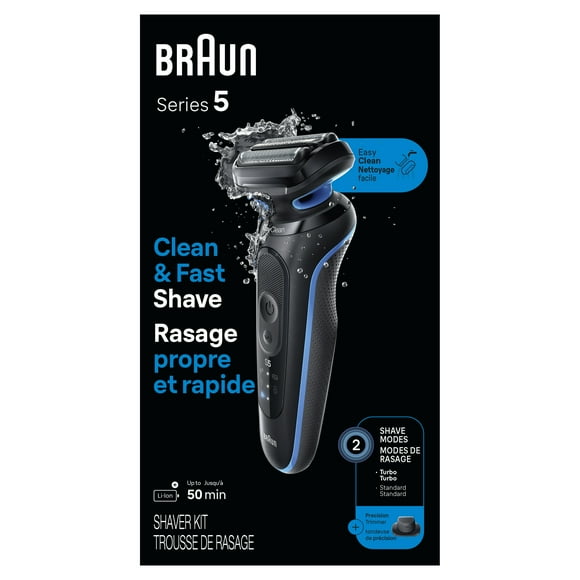 Rasoir électrique Braun pour hommes, Series 5 5118s, rasage sur peau sèche et mouillée, mode de rasage turbo, rasoir à grille, conçu en Allemagne, pile Li-Ion jusqu’à 50 minutes d’utilisatio