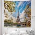 thumbnail image 1 of Paris Tapestry, Eiffel Tower and Cloudy Sky Panoramic Photo Springtime Paris Travelling Destination, Fabric Wall Hanging Decor for Bedroom Living Room Dorm, 5 Sizes, Blue Brown, by Ambesonne, 1 of 1
