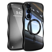 Dteck Magnetic Case for Samsung Galaxy S25,Shockproof Wavy Clear Case Compatible with Mag Safe Electroplated TPU Cover for Samsung Galaxy S25,Black