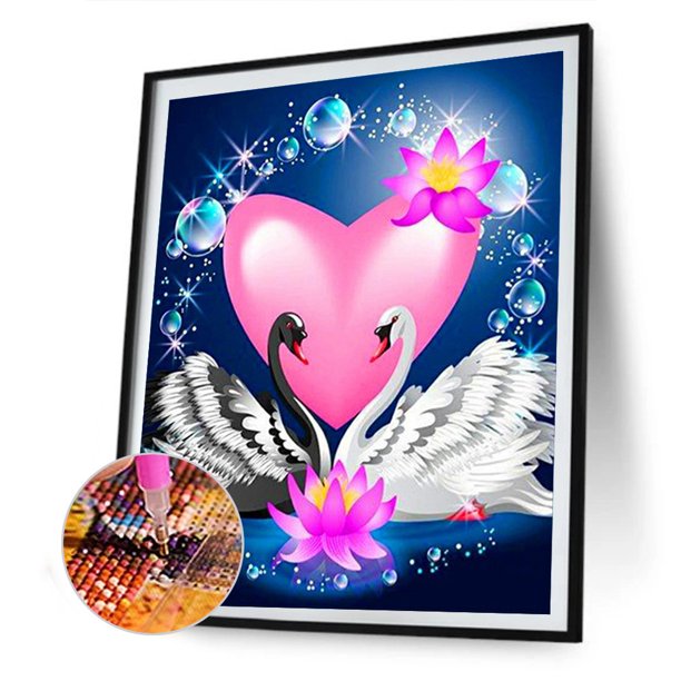 Cuadros Decorativos Kit de pintura de diamante 5D cisne taladro redondo completo manualidades de arte de pared DIY (V2087) Tmvgtek embutido en tela