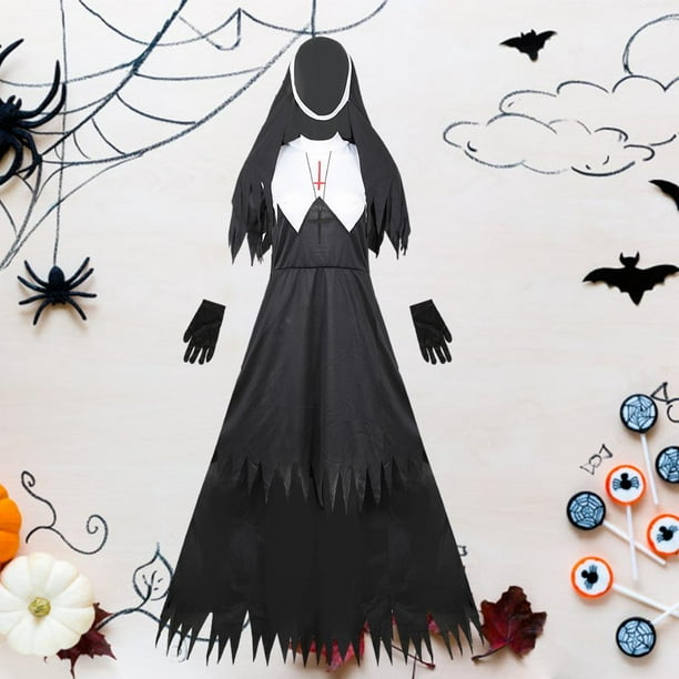 Conjunto de disfraz de de mal , negra de , collar de guantes altos con sombrero de para Halloween Cosplay Carnava Negro M Salvador Dali disfraz de monja mujer