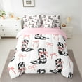 thumbnail image 3 of Homewish Modern Western Cowgirl 7-Piece Bedding Comforter Set,Cartoon Bowtie Ribbon King Bedding Sets,Pink White Black Bed Sheets For Girls Teens,Microfiber Bedroom Decor Reversible, 3 of 9