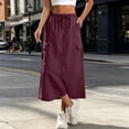 thumbnail image 4 of Binmer Women's High Waisted Cargo Midi Skirt,Elastic Waist Casual Skirt with Pockets Wine,Women's Plus M, 4 of 8