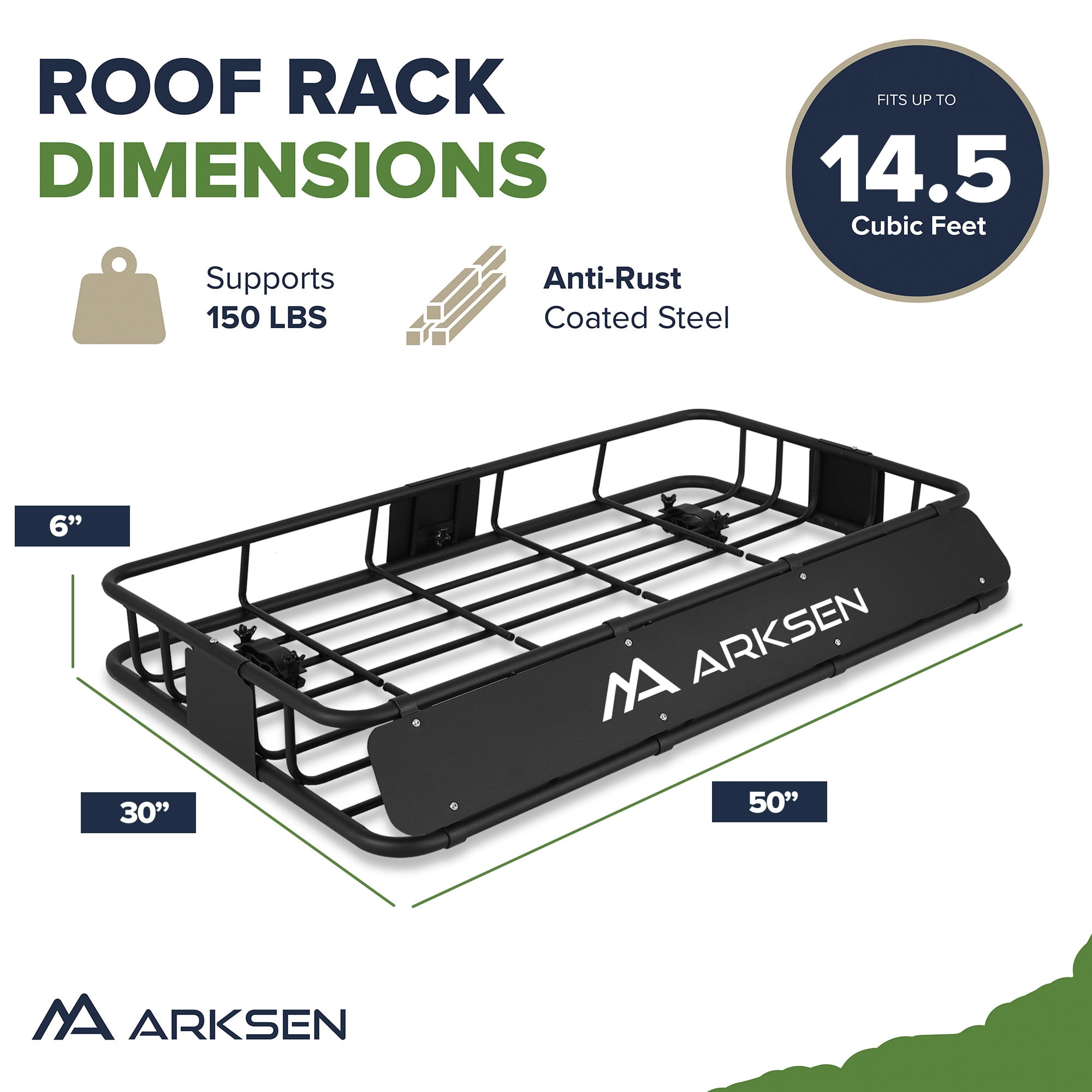 ARKSEN 30" x 50" x 6" Perfect-Wide Roof Rack Cargo Basket 150 lb. Capacity Full-Size Truck SUV Top Luggage Holder Carrier Storage, Black