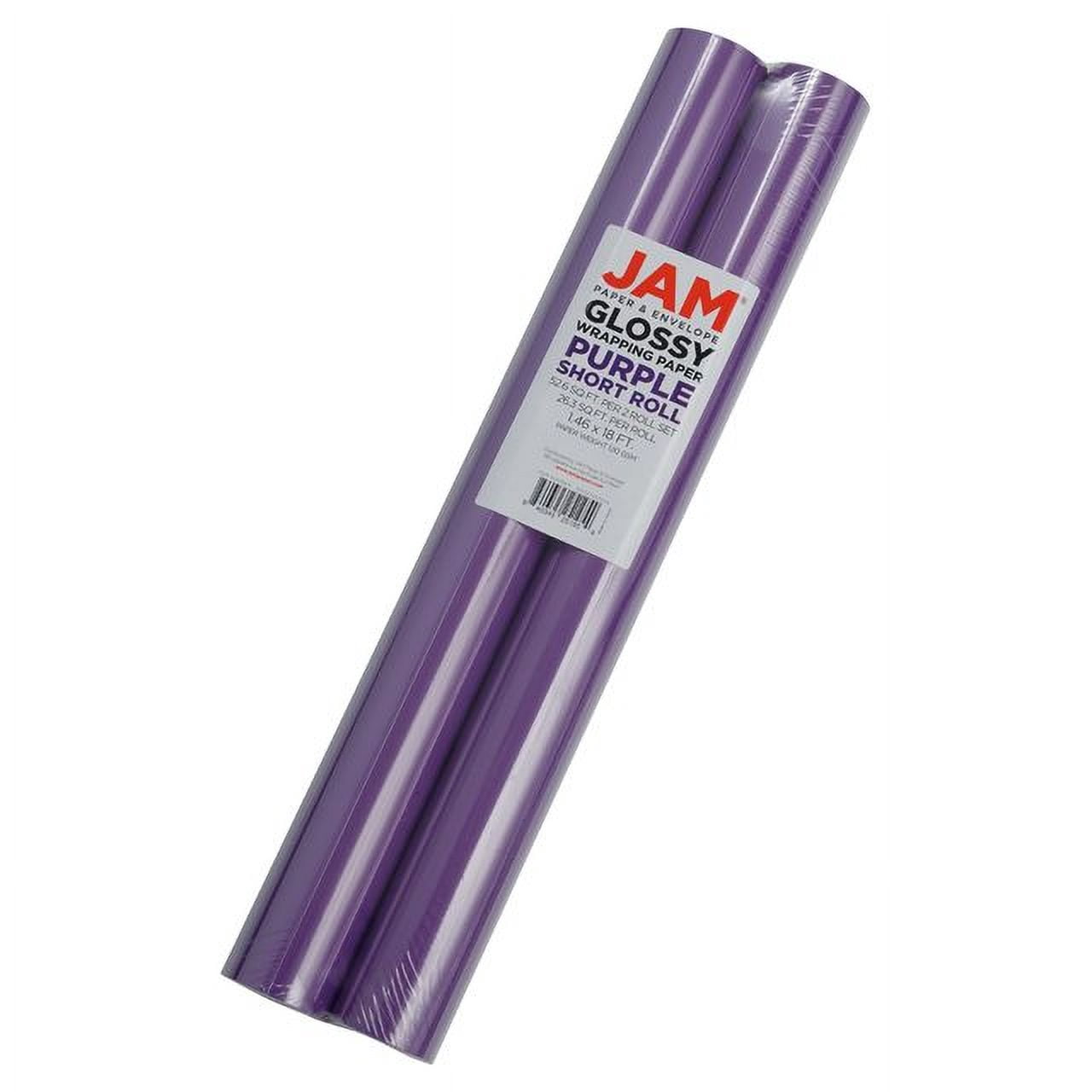 JAM Paper Glossy Wrapping Paper, 52.6 Sq ft Total (17 in x 18 Ft Each), Purple, 2 Rolls