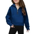 thumbnail image 6 of Girls Half Zip Hoodie Collar Cropped Hoodies Long Sleeve Fleece Zip up Pullover Sweatshirts Athletic Sweater Girls Oversized Sweatshirt Blue 9Y, 6 of 8