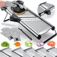 thumbnail image 1 of Cortador de mandolina ajustable para cocina, cortador de alimentos de acero inoxidable, para papa/tomate/zanahoria/verduras/frutas/cebolla, con pelador de verduras, pelador de maíz, guantes, 1 of 4