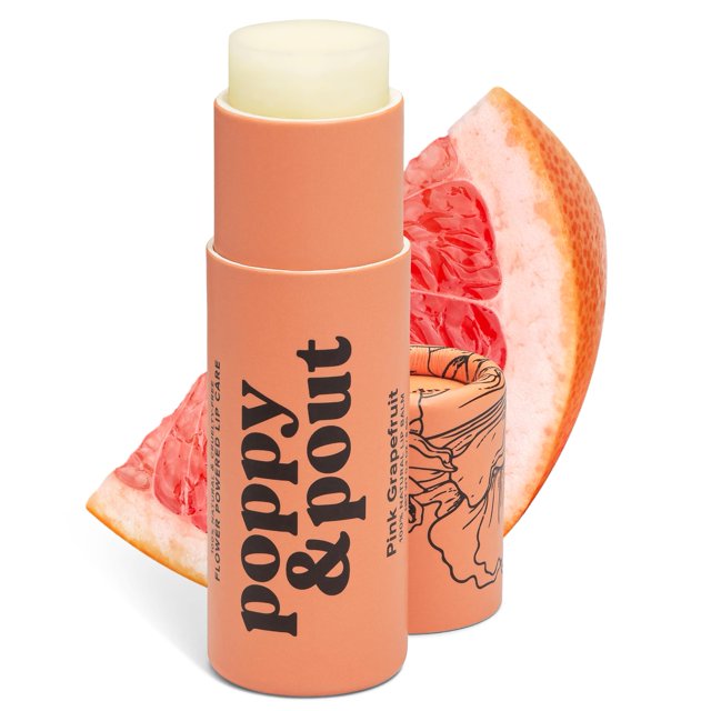 Bálsamo labial gigante de pomelo rosa Poppy & Pout | Todos los bálsamos labiales y humectantes naturales | Hidrata con cera de abejas, vitamina E, aceite de coco orgánico | Libre de crueldad | Bálsamo