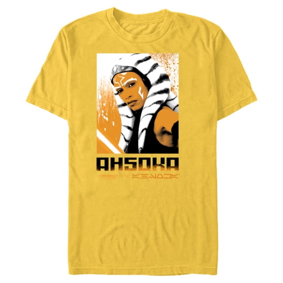 Star Wars Ahsoka Face and Name in Aurebesh Disney  Series - Short Sleeve Blended T-Shirt for Adults - Customized-Yellow