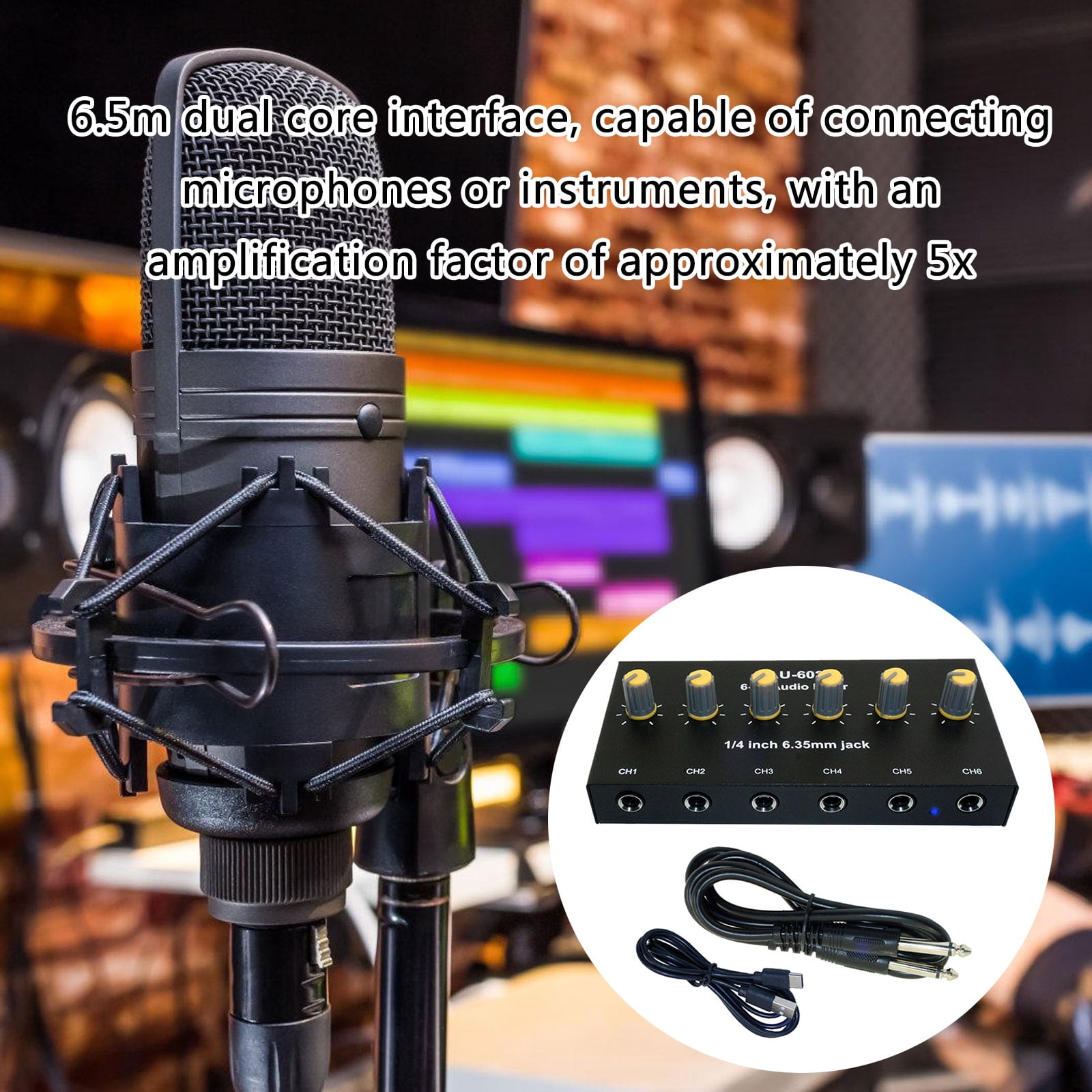 RUISINERY 6.35mm Sound Mixer Microphone Instrument Multiple Input Expander With Independently Volumes Control Builts In Battery