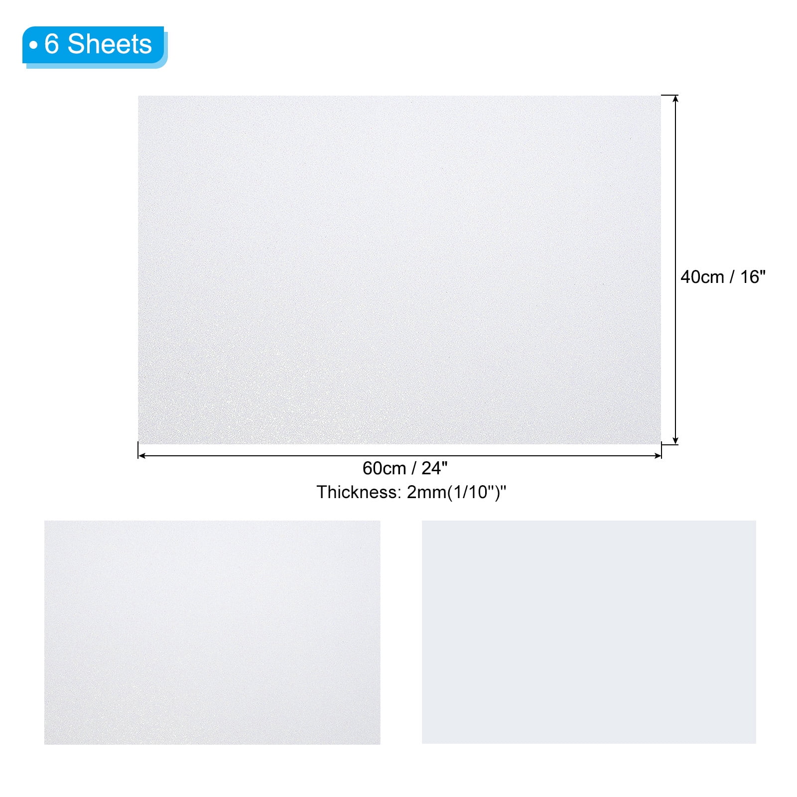 Uxcell 2mm(1/10") Thick Non Adhesive Glitter Foam Sheet 16x24inch(40x60cm) White, EVA Shiny Foam Board for Craft, 6 Pcs
