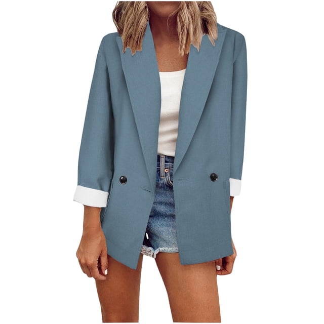 Chaqueta de manga larga para mujer, informal, sólida, con parte delantera abierta Fridja hkj3178