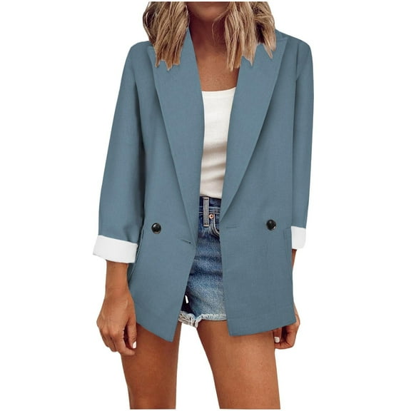 BADHUB Blazers for Women Business Casual,Solid Color Blazer Cardigan Lightweight Open Front Suits Jacket Lapel Long Sleeve for Daily/Work