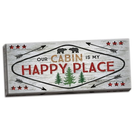 Home And Cabin Decor Gango Home Decor Horizontal Our Cabin is My Happy Place by Jennifer Pugh (Ready to Hang); One 20x8in Hand-Stretched Canvas ()