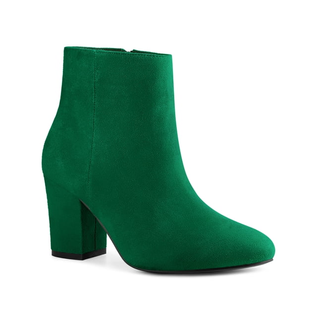 Unique Bargains Bottines à Talons Hauts Épais à Bout Rond pour Femme Vert (Taille 10)