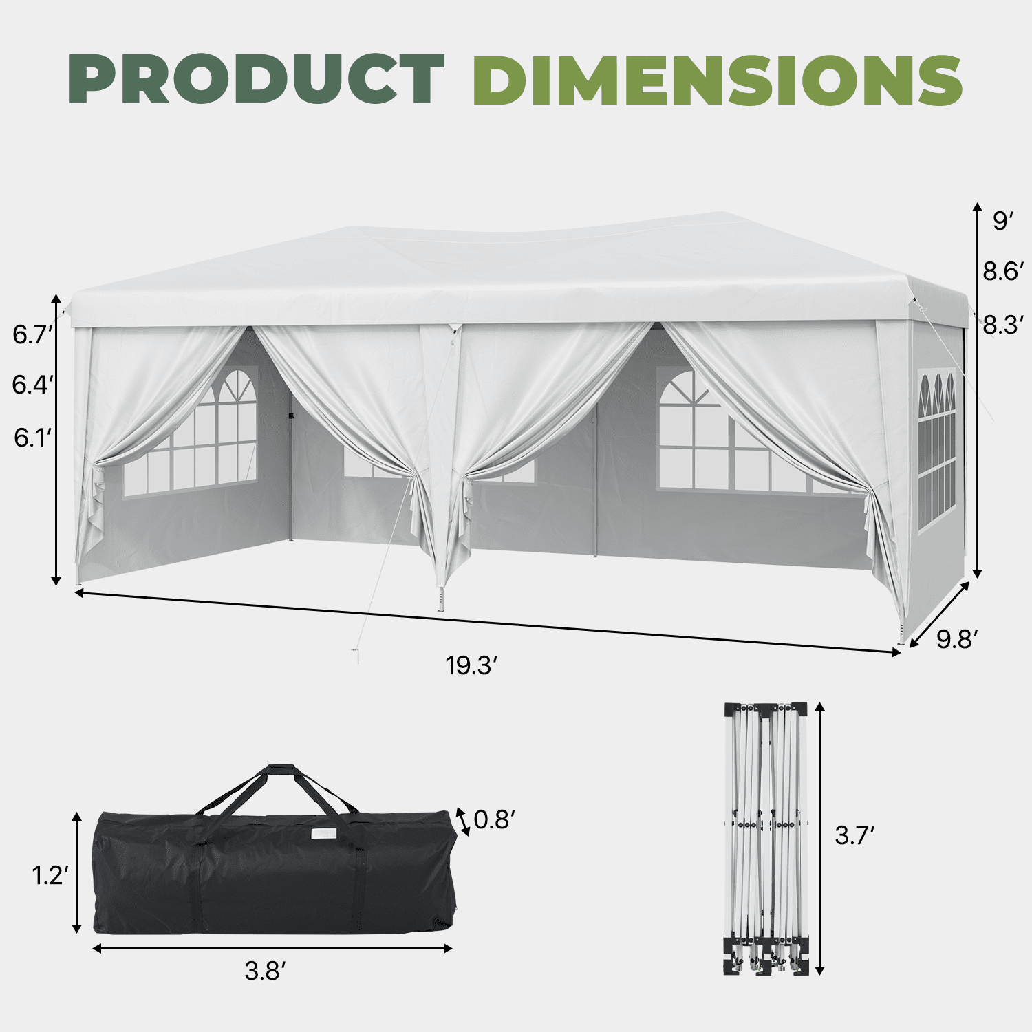 BaPiPro 10'x20' Party Tent with 6 Removable Sidewalls, Waterproof Outdoor Canopy Tent, Easy Setup, Height Adjustable Portable Event Tent for Parties, Wedding, White