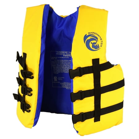 RhinoMaster Youth Life Vest for Watersports (Yellow) - Kayaking, Jet Skiing, Tubing 50 - 90-lbs - USCG Approved Type (Best Boats For Water Skiing And Tubing)