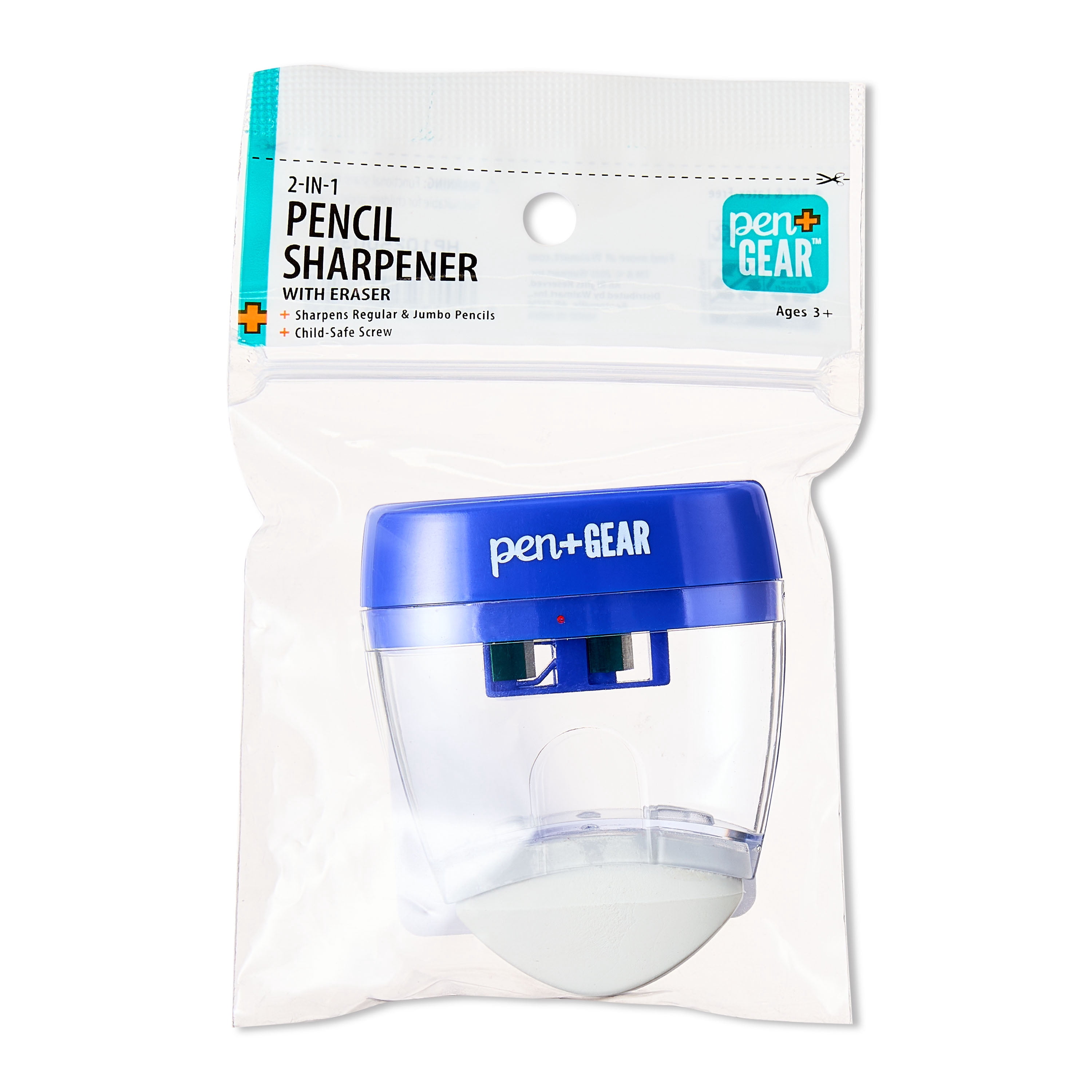 Pen+Gear 2-in-1 Two Hole Manual Pencil Sharpener with Eraser, Blue