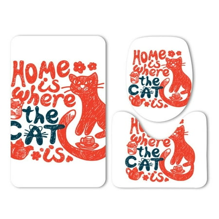 Where To Buy Bathroom Rugs CHAPLLE Home is Where Cat is Graffiti Cute Style 3 Piece Bathroom Rugs Set Bath Rug Contour Mat and Toilet Lid Cover ()