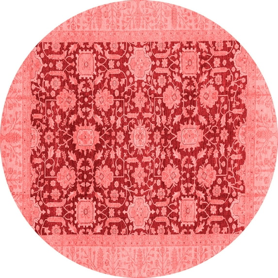 Ahgly Company Machine Washable Indoor Round Oriental Red Traditional Area Rugs, 3' Round