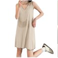 thumbnail image 2 of Tnhcen Plus Size Women's V-Neck Nightgown Sleeveless Long Sleepshirt with Cooling Fabric & Relaxed Fit Pajamas M-2XL, 2 of 4