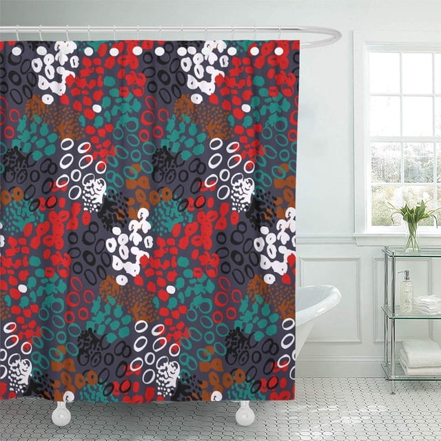 ABPHQTO Mano con motivos étnicos y tribales Salpicaduras y pinceladas en múltiples cortinas de ducha de baño brillantes impermeables Set 165x180 cm