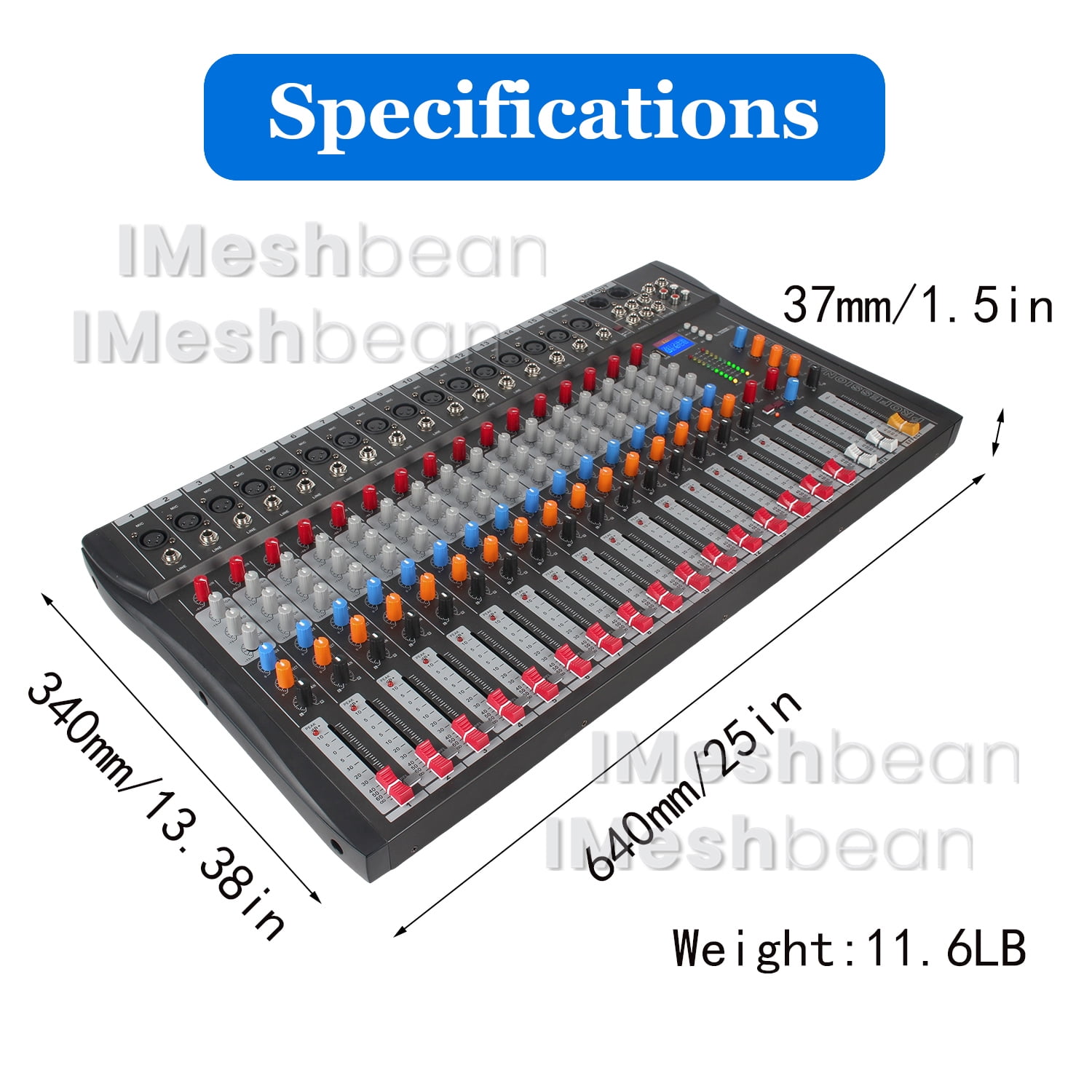 iMeshbean Professional Audio Mixer Sound Board Console, 16 Channel Studio Audio Mixer, USB Live Studio Audio Mixing Power Mixing Amplifier Studio Audio DJ KTV Mixing Console USB Slot