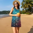 thumbnail image 3 of Honeii Colorful Rainbow Glitter Print Women's Sleeveless Dress, Loose Fit Casual Dress for Women, Summer Fashion Dress, 3 of 7