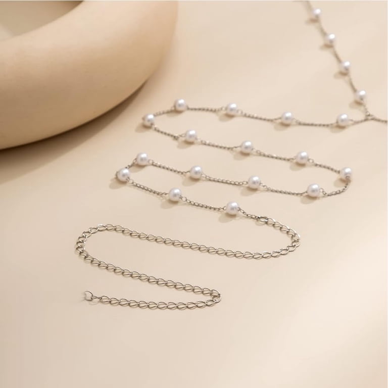 White Pearl Waist Chain Layered Metal Alloy Silver Bikini  display picture 1