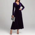 thumbnail image 4 of Meichang Mother Of The Bride Dresses for Wedding V Neck Velvet Dress Long Sleeve A-Line Wedding Guest Dresses formal Evening Party Cocktail Gown Flowy Ball Maxi Dresses, 4 of 5