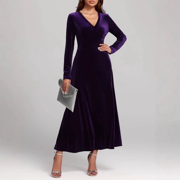 purple velvet bodycon dress OSFVNOXV Cocktail Dresses for Women Formal Fall Long Sleeve Deep V-Neck High Waist Flowy Maxi Fashion Newest Prom Dresses Baby Size:6 Months This garment fits true Lina Black Satin Strappy
