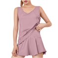 thumbnail image 3 of qolati Workout Sets for Women Round Neck Sleeveless Tank Top Tennis Skirts Matching Shorts Sets Lounge Yoga Running 2 Piece Outfits, 3 of 6
