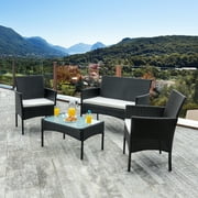 Walsunny 4 Pieces Outdoor Black Sets Rattan Chair