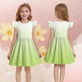 thumbnail image 4 of Generic Girl's Gradient Color Dress Ruffle Flutter Sleeve Summer Sundress Casual Pleated Knee Length Dresses for 3-14 Years, 4 of 6