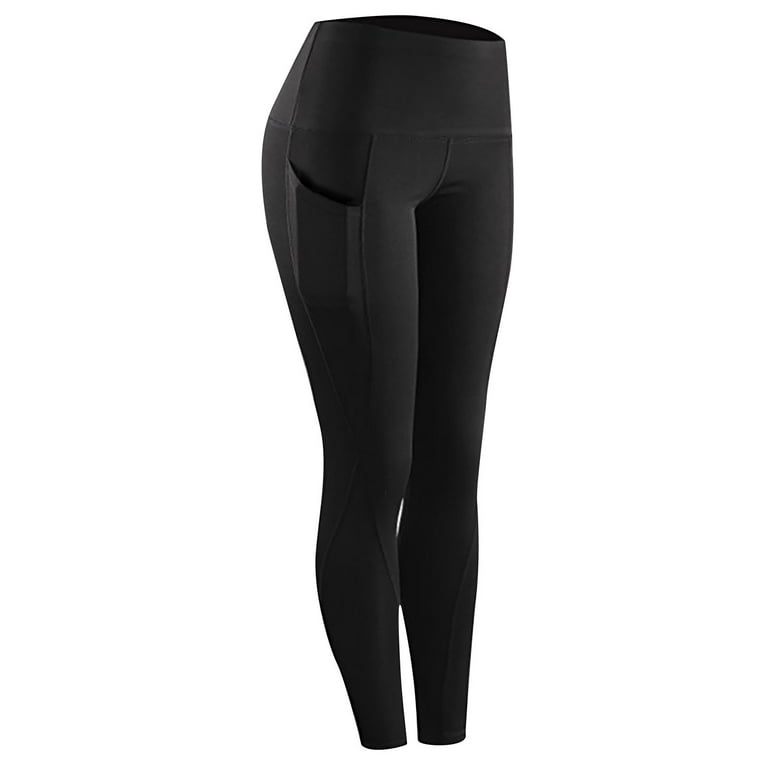 Efsteb Womens Yoga Pants with Pockets Fitness Tummy Control Leggings  Leggings Booty Lift Pant Athletic European Running Sports Pants Black L 