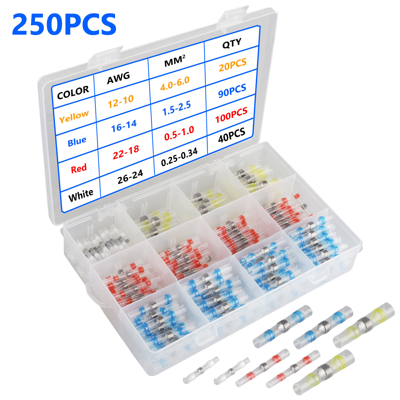 Solder Seal Wire Connectors, TSV [250 Pcs] Heat Shrink Butt Connectors