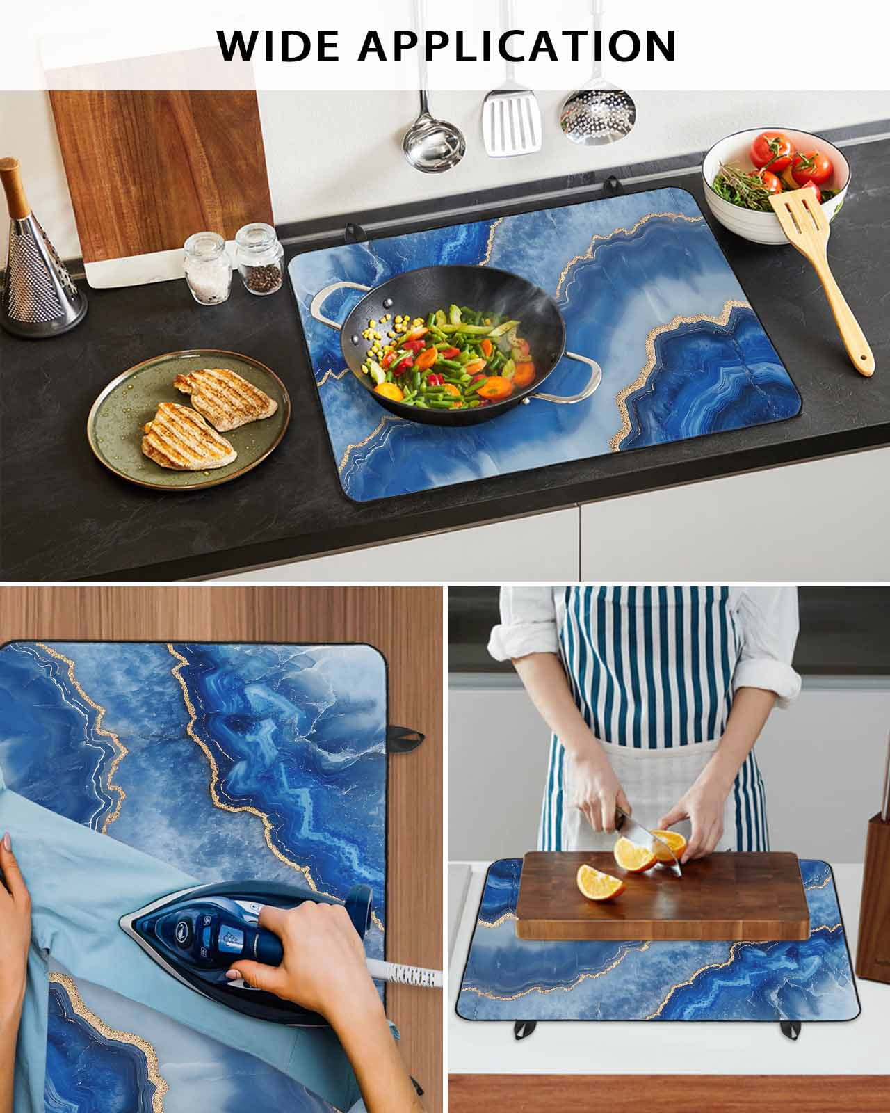 nqOlkjepod Large Induction Cooktop Protector Mat 28.5"x20.5", Blue Marble Stove Top Covers for Electric Stove, Modern Luxury Granite Surface Motif Sketch Stove Burner Cover Mats Stove Cover