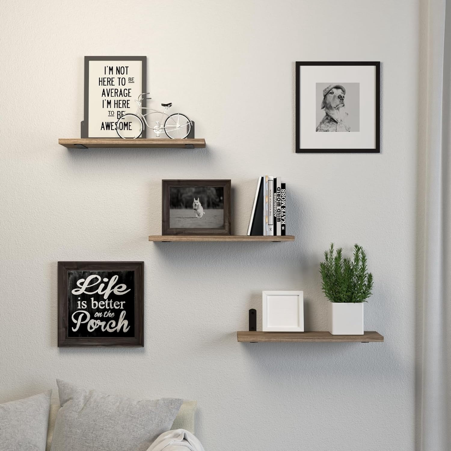 Floating Shelves, 3 Sets Wall Wooden Shelves for Décor, Mounted Bathroom Shelf Storage, Book Wall, Bedroom, Living Room – Black, HM02