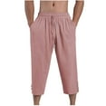 thumbnail image 2 of Pantalones largos de moda para hombre, casuales, de color sólido, con bolsillos, elásticos, deportivos, de lino y algodón., 2 of 5