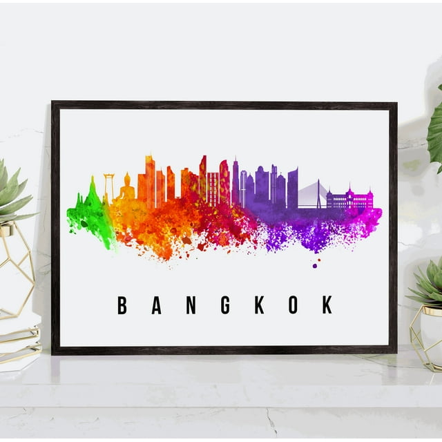 Pera Print Bangkok Skyline Thailand Poster, Bangkok Cityscape Painting