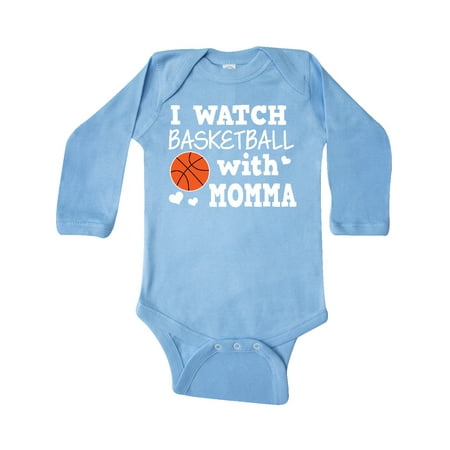 

Inktastic I Watch Basketball with Momma Gift Baby Boy Long Sleeve Bodysuit