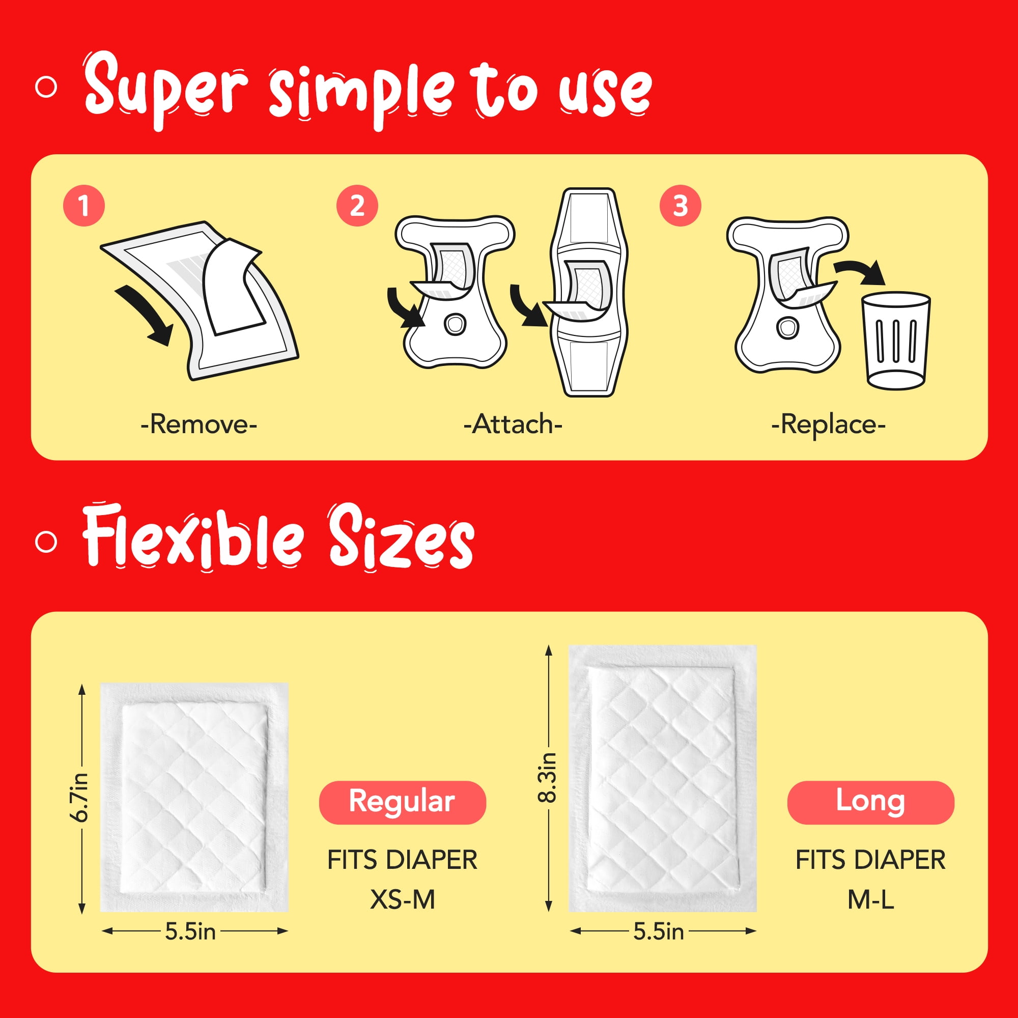 Furcato Disposable Dog Diaper Liners Booster Pads for Male & Female Doggie, 150 Count, Long