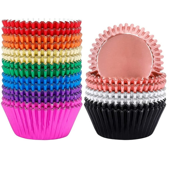 Foil Cupcake Liners 500pcs Rainbow Muffin Liners Thick ＆ Sturdy， Oil Resistance,10 Color Baking Cups Paper