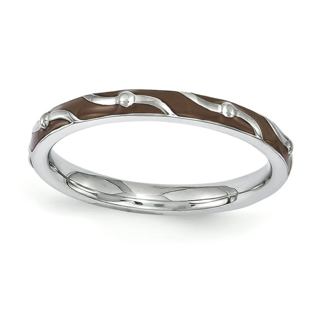 Sterling Silver Stackable Expressions Brown Enamel Ring Size 7