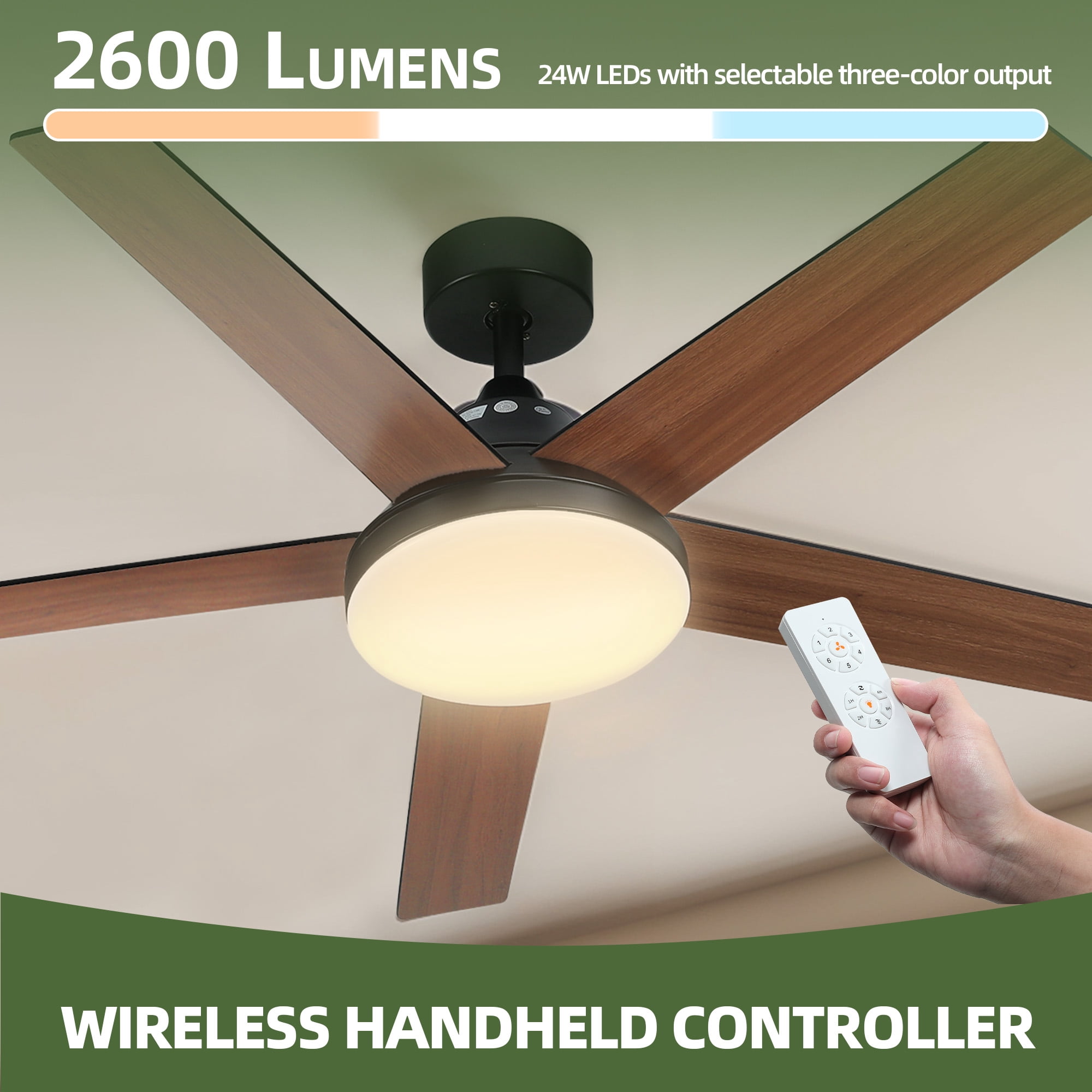 Uforic 52" Downrod Ceiling Fans with Light and Remote Control,5 Blades Outdoor Ceiling Fan - Brown