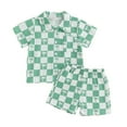 thumbnail image 4 of Boys Summer Outfits Boy Checkered Tree Print Short Sleeve Collared Shirt and Shorts Set Boys' Clothing Sets Green 2-3 Years, 4 of 4