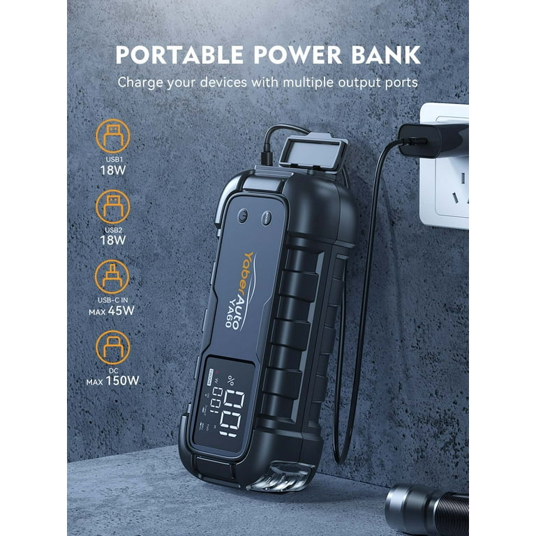 Car Battery Jump Starter 6000A 26800mAh Powerful Portable Jump Box for All Gas and 12L Diesel Engines Extended Jumper Cables 45W Fast Charging 600