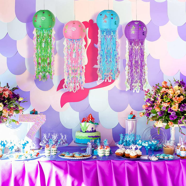 Mermaid Party Decorations, Happiwiz Jelly Fish Paper Lantern, Purple Cute  Hanging Mermaid Wishes Lantern, Baby Shower Child Undersea Birthday Party