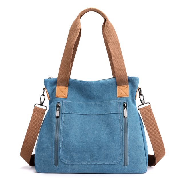 Bolso Bandolera Sencillo para Mujer Lona Gran Capacidad Con Múltiples Bolsillos Exteriores