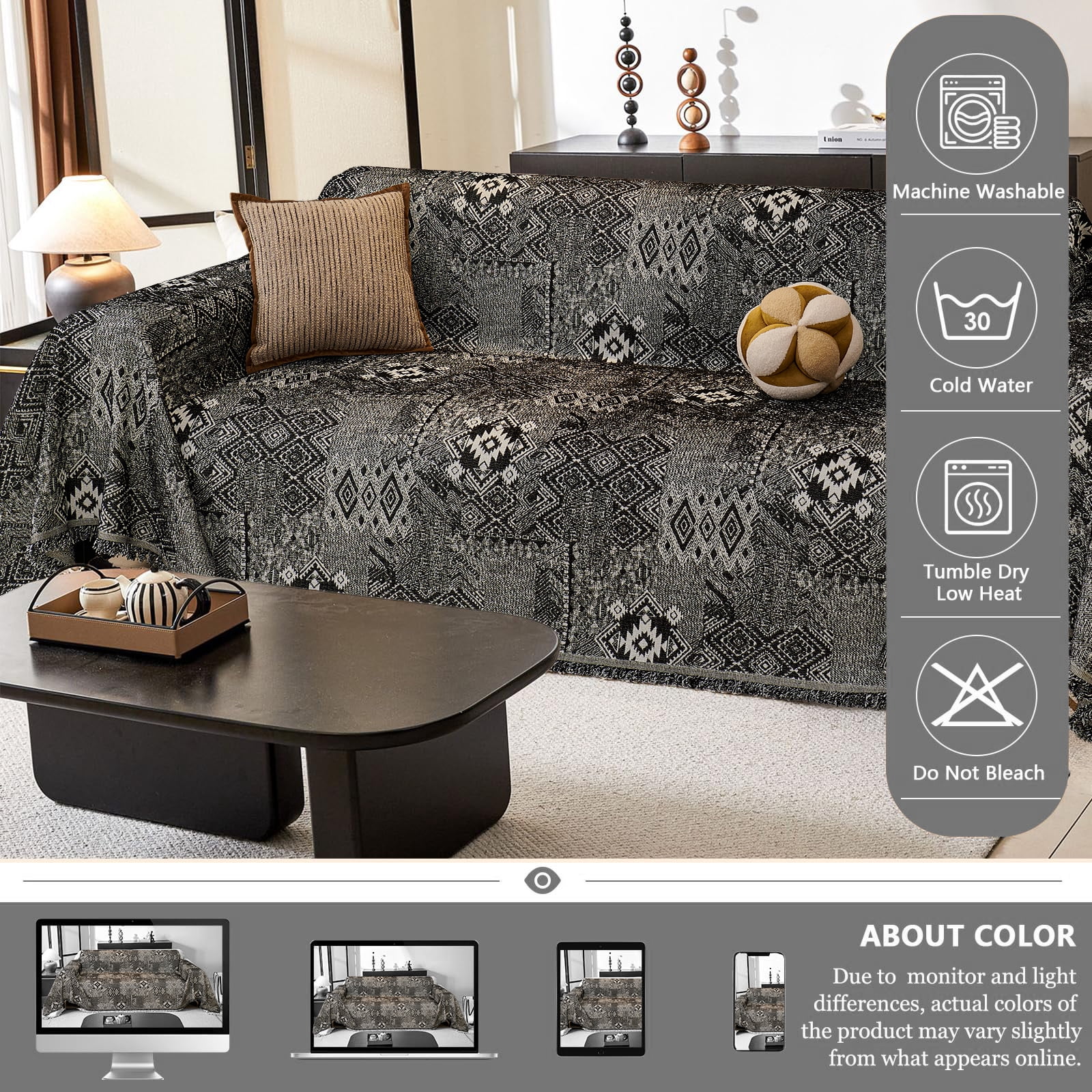Sanmadrola Reversible Sofa Covers for Sectional Sofa, Couch Slipcover for Dogs Pet, Chenille Throw Covers with Tassels, Loveseat Futon L Shaped Couch Cover Washable Furniture Protector, 71" x 134"